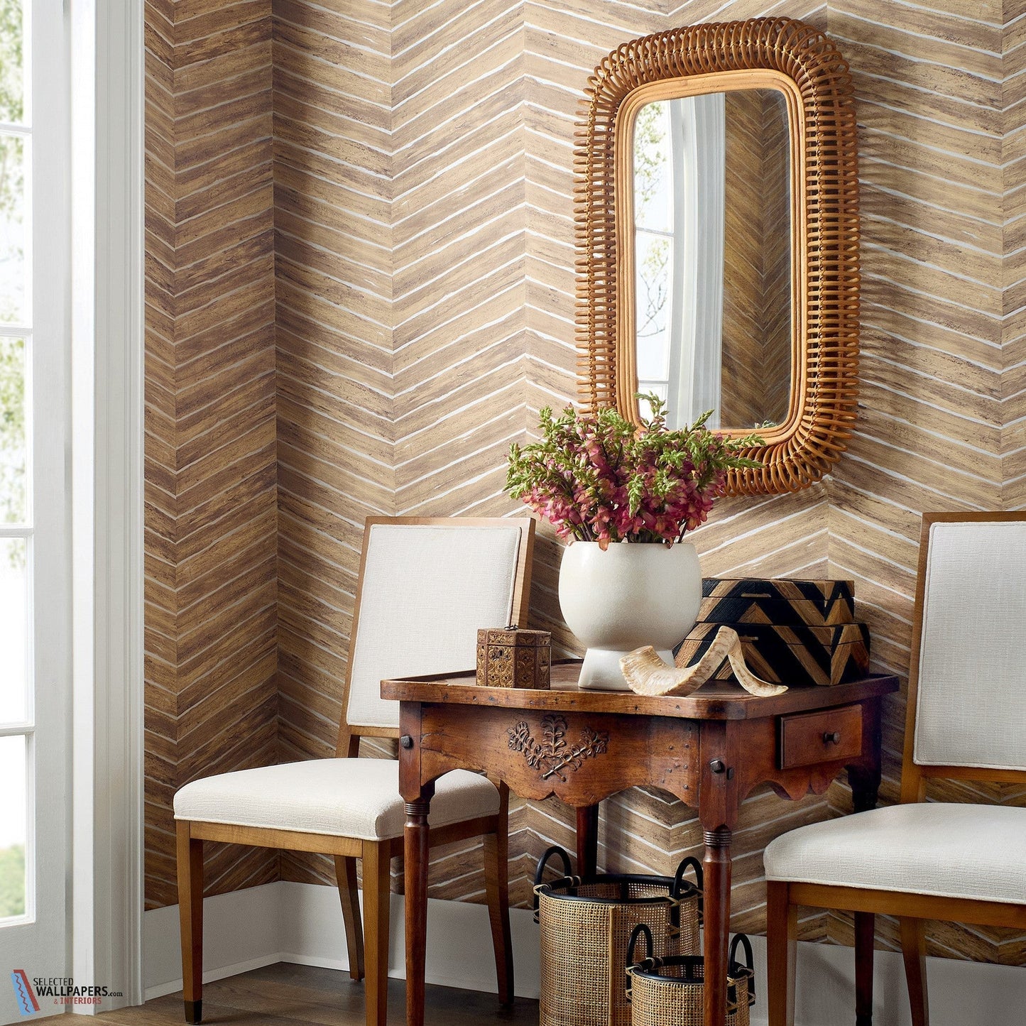 Wood Herringbone Wallpaper