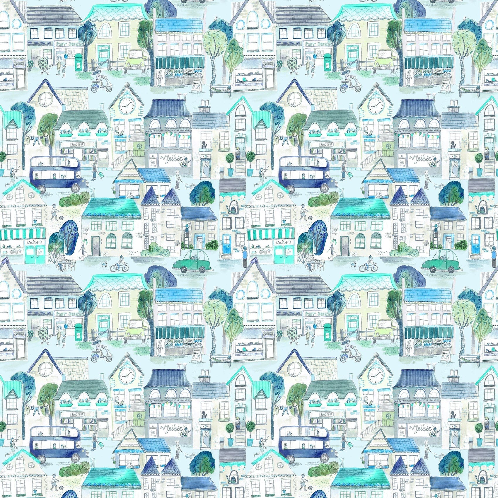 Village Streets Sky Fabric