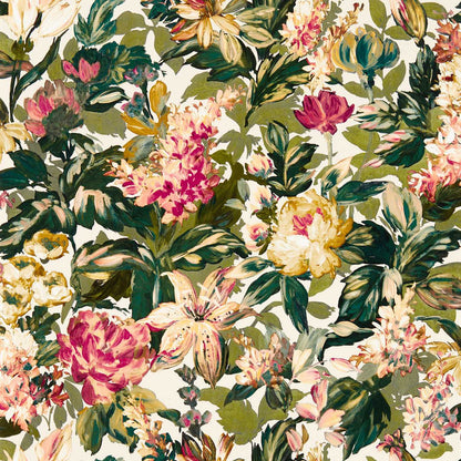 Lilum Wallpaper - Olive/Raspberry - W0158/03