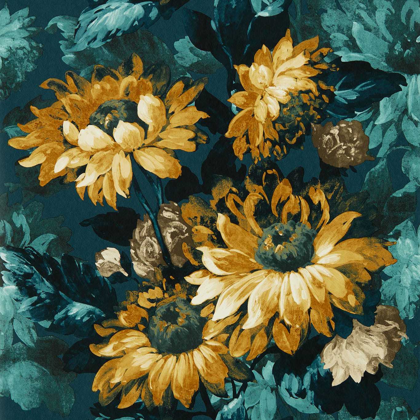 Sunforest Wallpaper - Denim/Ochre - W0162/01