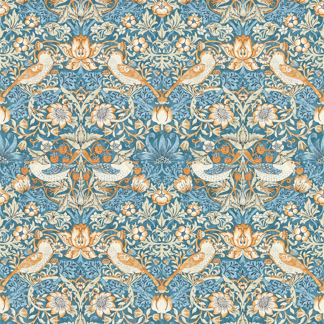 Strawberry Thief Wallpaper - Denim/Spice - W0171/02