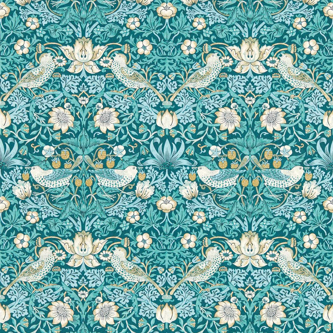 Strawberry Thief Wallpaper - Teal - W0171/06