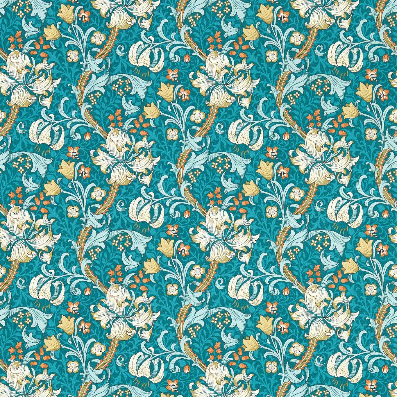 Golden Lily Wallpaper - Teal - W0174/03