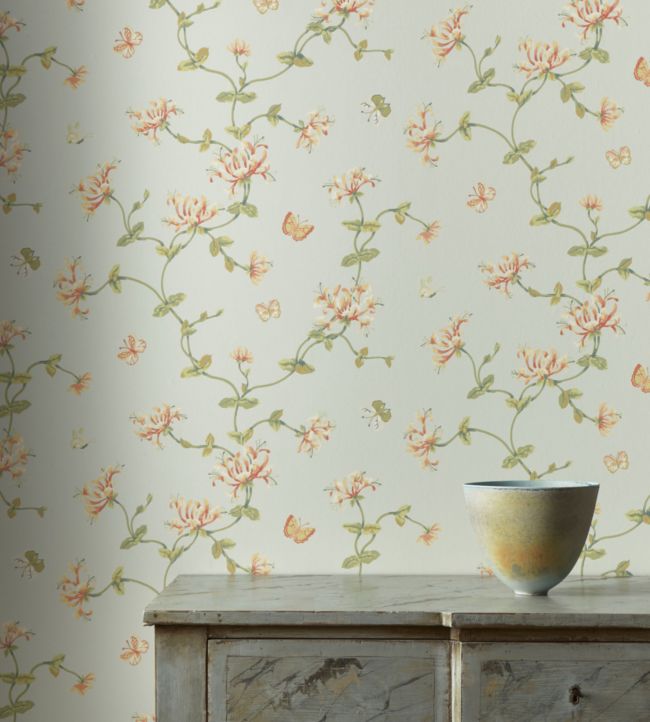 Honeysuckle Garden Wallpaper - Old Blue - W7002-02