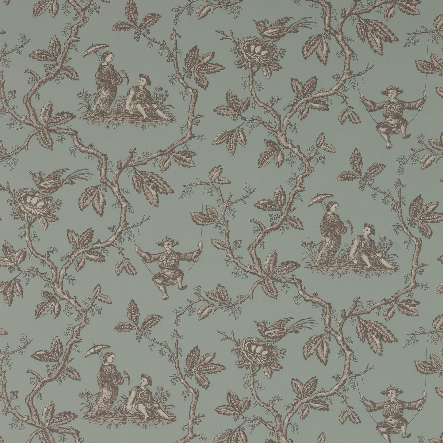 Toile Chinoise Wallpaper - Old Blue - W7017-05