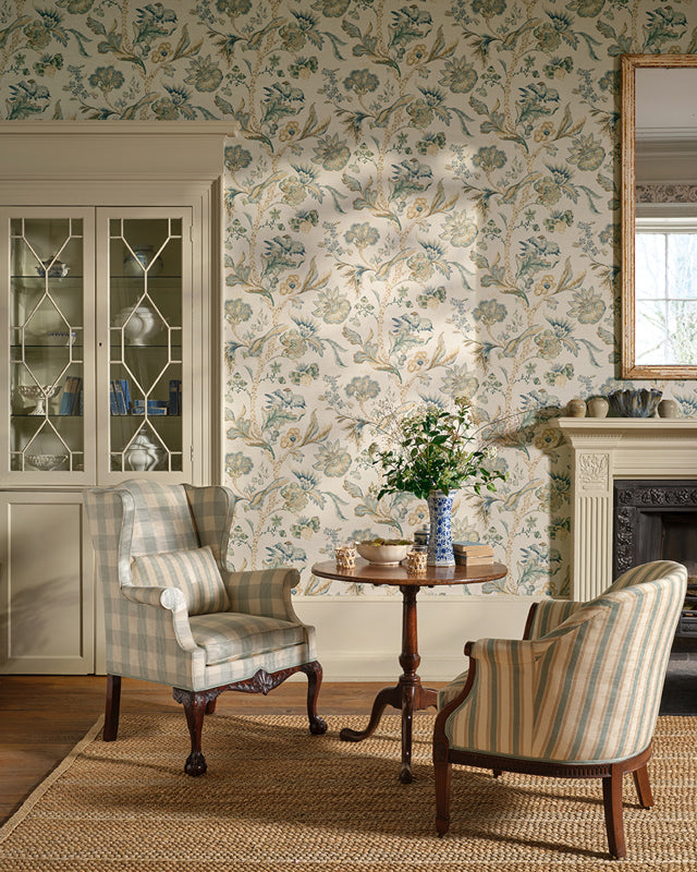 Belevedere Wallcovering Wallpaper - Aqua/Beige - W7026-02