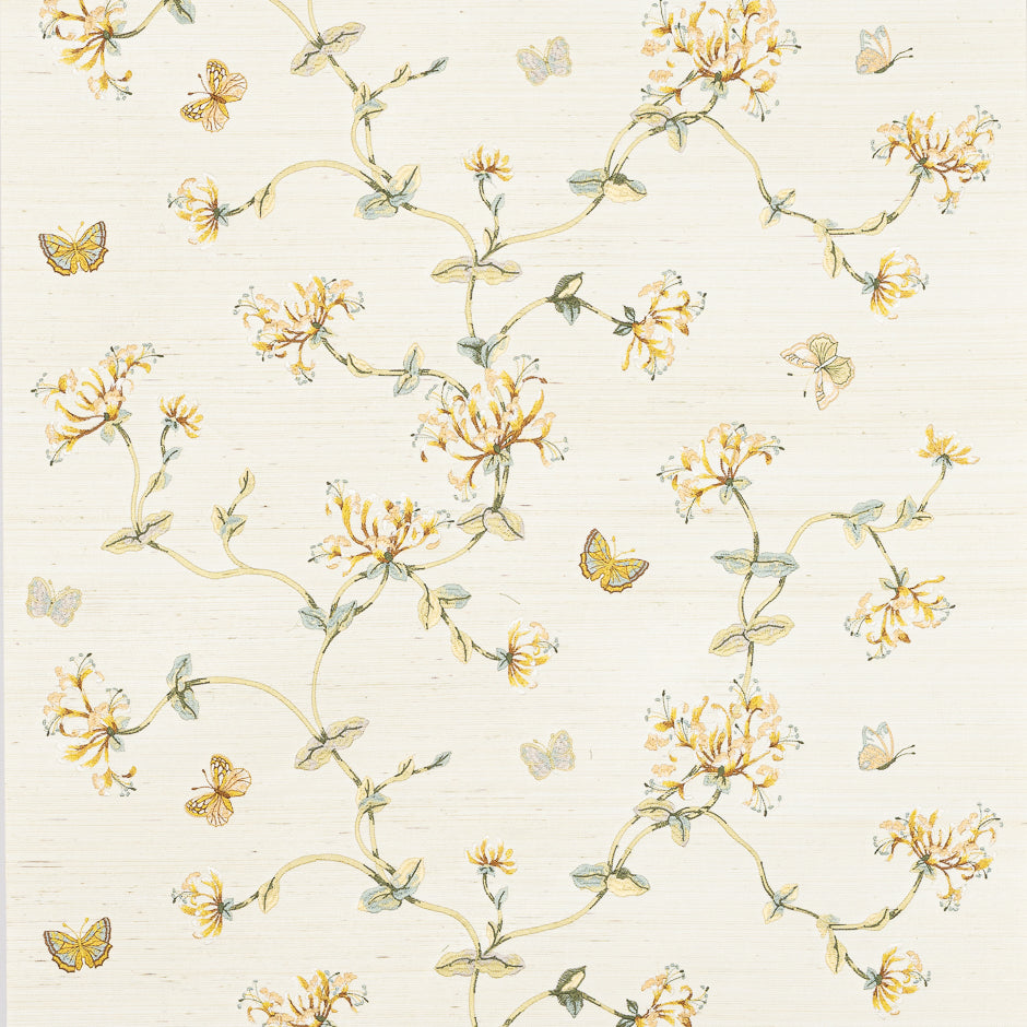 Honeysuckle Garden Sisal Wallpaper - Gold/Leaf - W7032-01