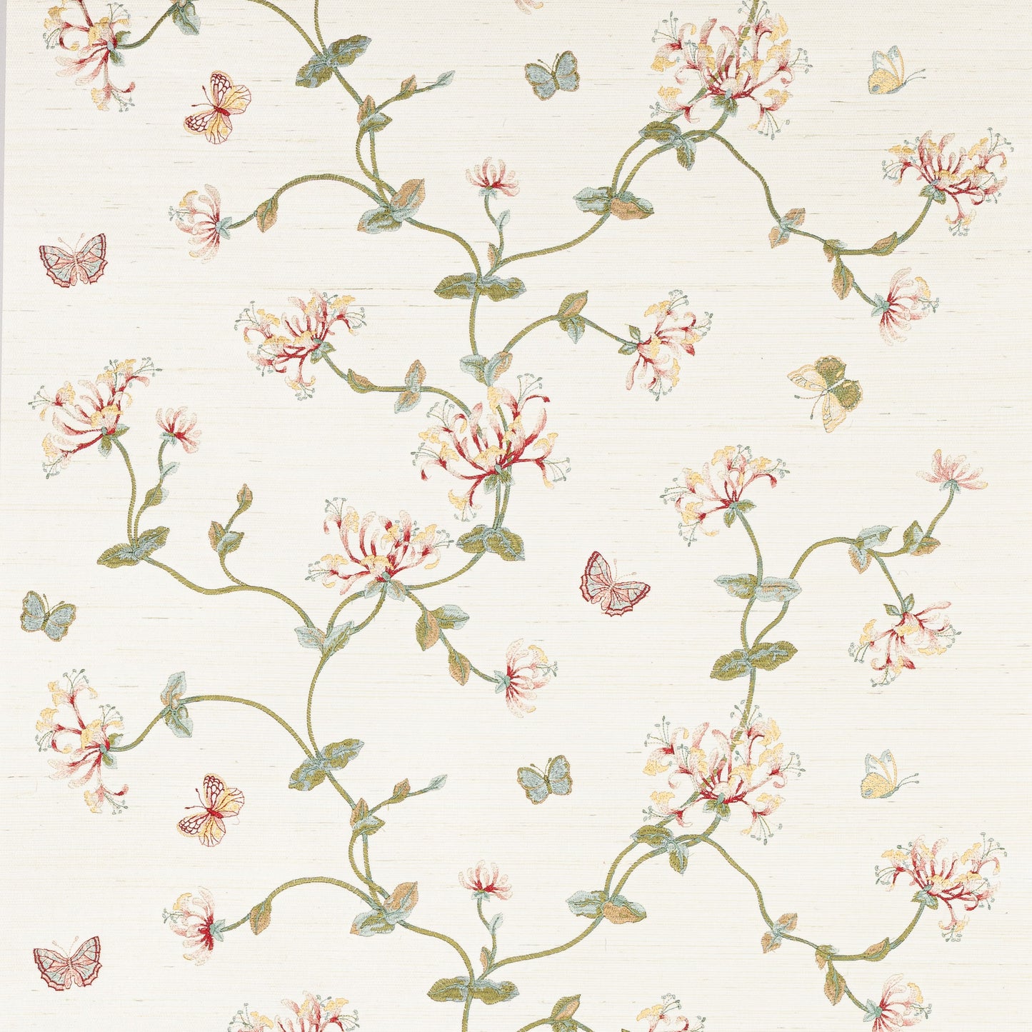 Honeysuckle Garden Sisal Wallpaper - Pink/Green - W7032-02