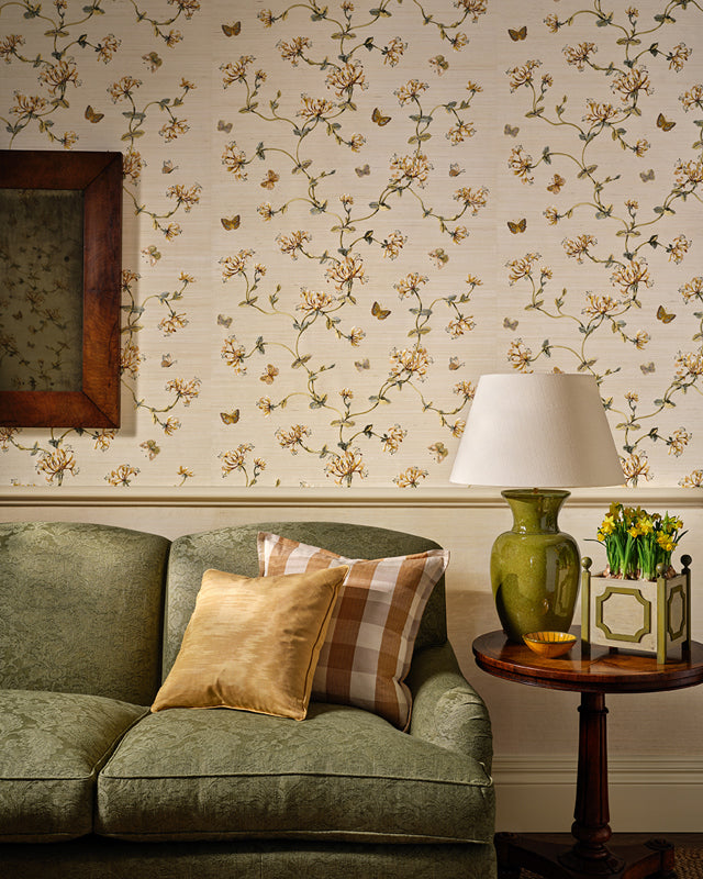 Honeysuckle Garden Sisal Wallpaper - Pink/Green - W7032-02