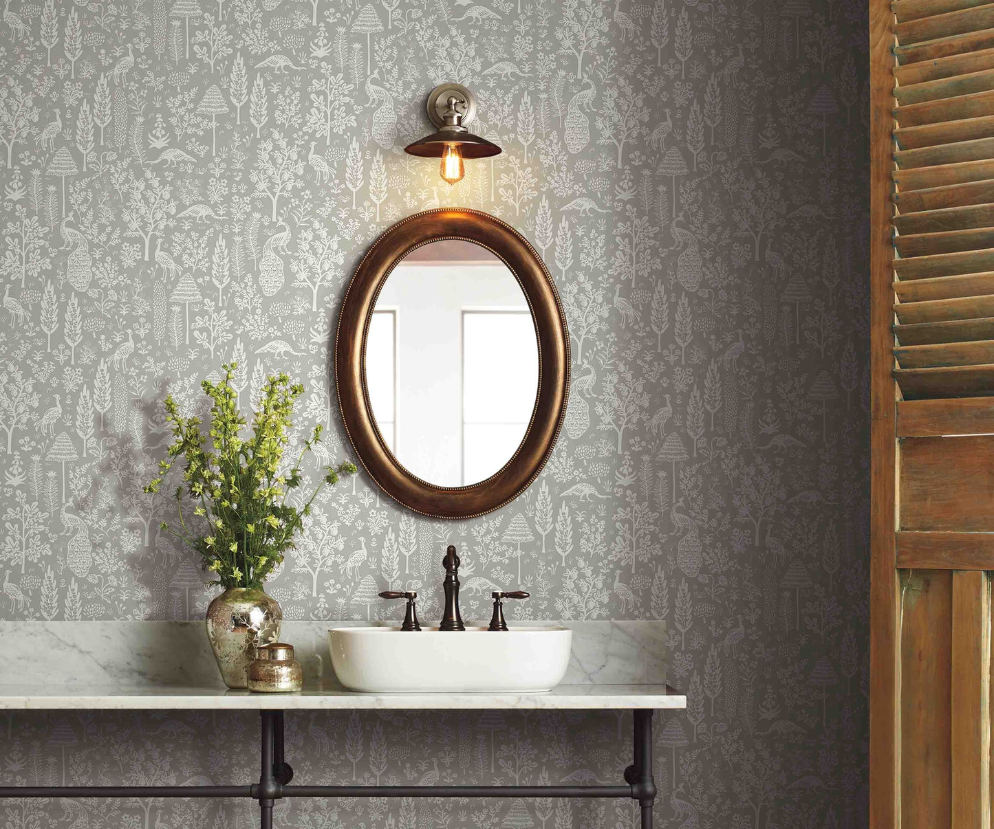 Menagerie Toile Wallpaper - Silver - Rifle