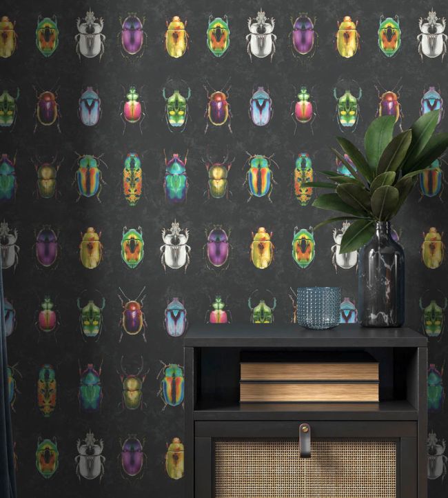 WM-092-01R - Beetle Jewels Wallpaper - Multi Black - Woodchip & Magnolia

