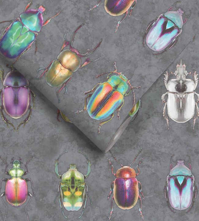 WM-092-02R - Beetle Jewels Wallpaper - Multi Charcoal - Woodchip & Magnolia
