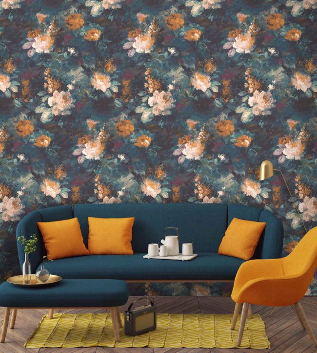 WM-101-4P - Ava Marika Wallpaper -  Mural - Teal Orange - Woodchip & Magnolia
