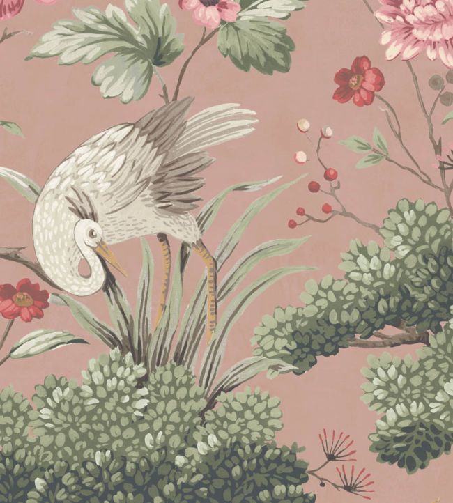 WM-120R - Crane Bird Wallpaper - Vintage Pink - Woodchip & Magnolia

