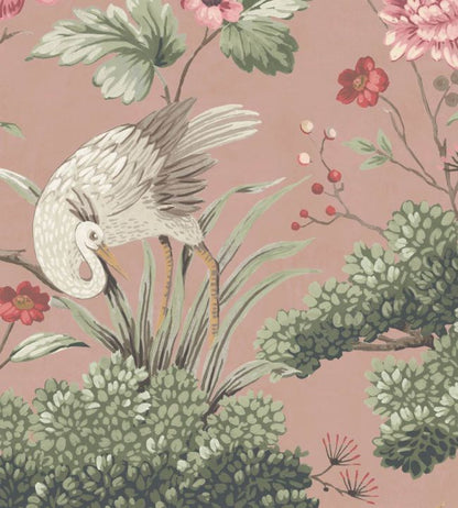 WM-120R - Crane Bird Wallpaper - Vintage Pink - Woodchip & Magnolia
