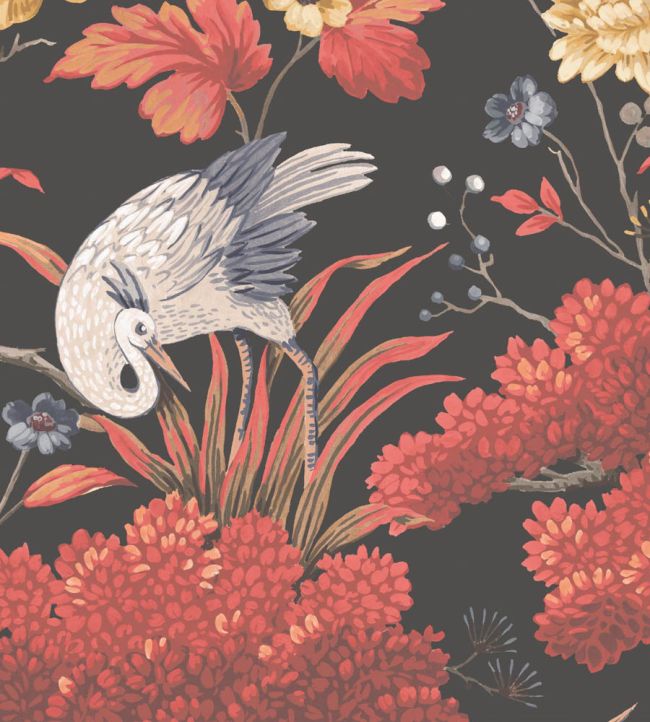 WM-121R - Crane Bird Wallpaper - Japanese Red - Woodchip & Magnolia
