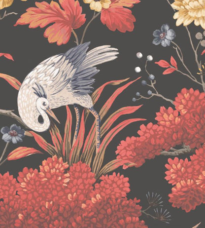 WM-121R - Crane Bird Wallpaper - Japanese Red - Woodchip & Magnolia
