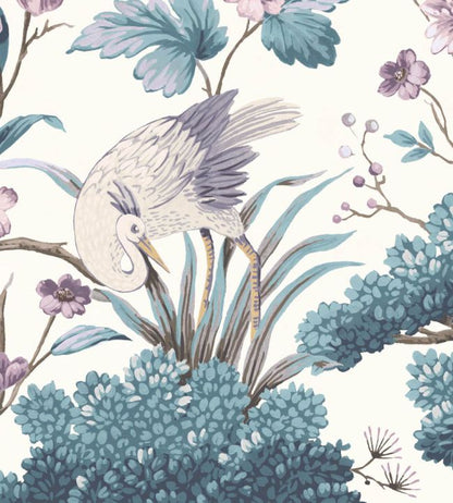 WM-122R - Crane Bird Wallpaper - Japanese Blue - Woodchip & Magnolia
