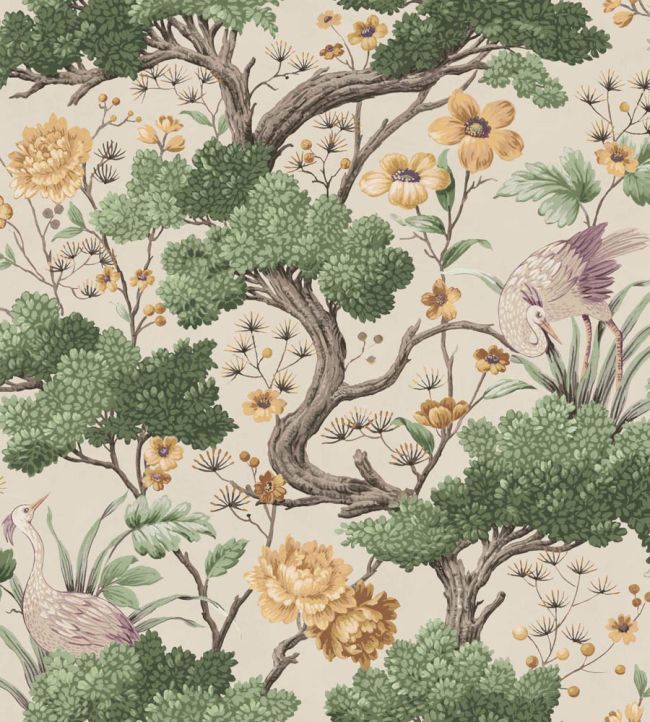 WM-125R - Crane Bird Wallpaper - Buttercup Yellow Cream - Woodchip & Magnolia
