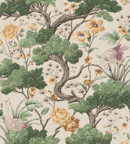 WM-125R - Crane Bird Wallpaper - Buttercup Yellow Cream - Woodchip & Magnolia
