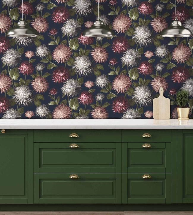 WM-140-01R - October Bloom Wallpaper - Navy - Woodchip & Magnolia
