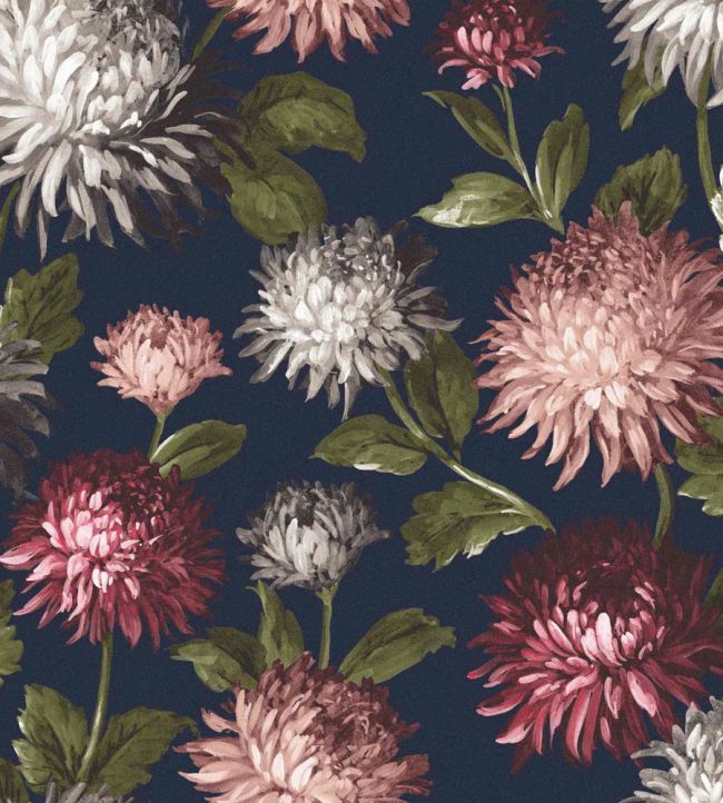 WM-140-01R - October Bloom Wallpaper - Navy - Woodchip & Magnolia
