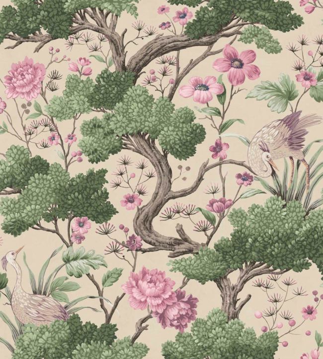 WM-171R - Crane Bird Wallpaper - Rose Pink Cream - Woodchip & Magnolia
