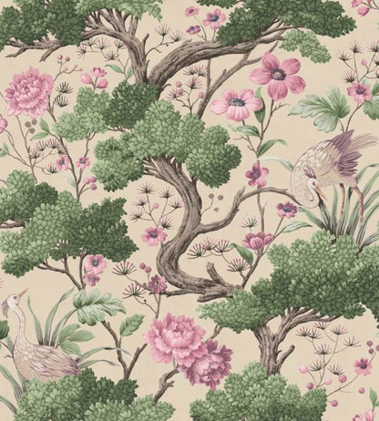 WM-171R - Crane Bird Wallpaper - Rose Pink Cream - Woodchip & Magnolia
