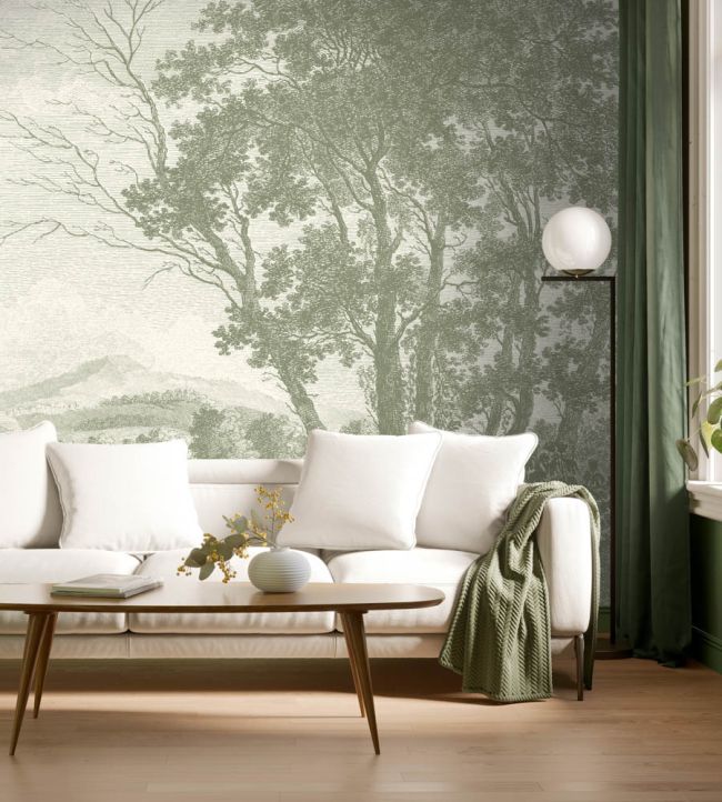 WM-307-05RM - Peaceful Countryside Wallpaper -  Mural - Green - Woodchip & Magnolia

