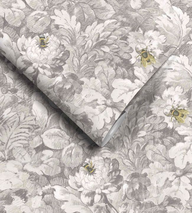 WM-318-01R - Busy Bee Wallpaper - Grey - Woodchip & Magnolia
