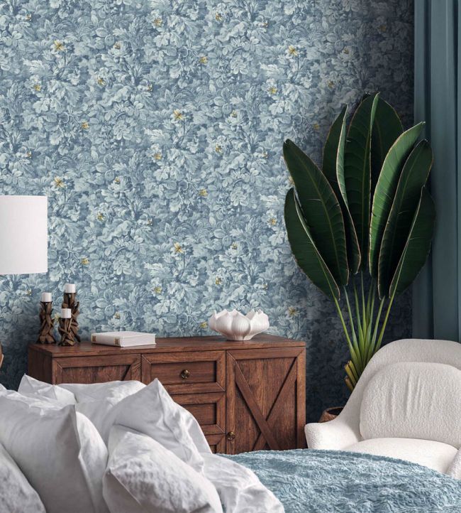 WM-318-07R - Busy Bee Wallpaper - Reservoir Blue - Woodchip & Magnolia
