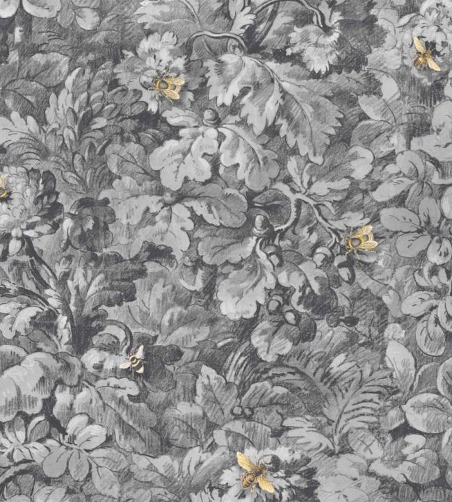 WM-318-08R - Busy Bee Wallpaper - Charcoal - Woodchip & Magnolia
