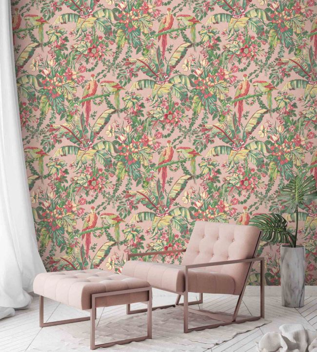 WM-322-04R - Parrot Talk Wallpaper - Sunset Pink - Woodchip & Magnolia
