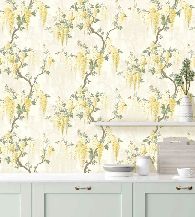 WM-333-04R - Wisteria Wallpaper - Lemon Yellow - Woodchip & Magnolia
