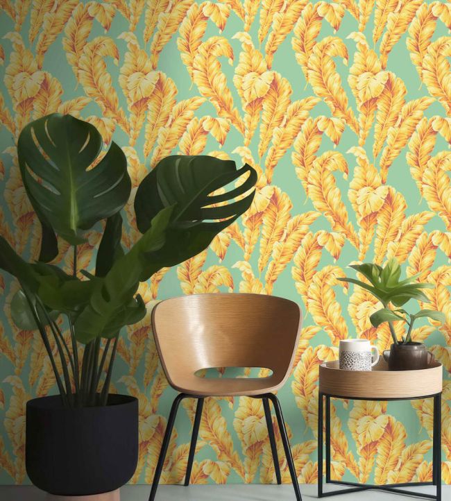 WM-365-09R - Lets Go Bananas Wallpaper - Aqua Yellow - Woodchip & Magnolia
