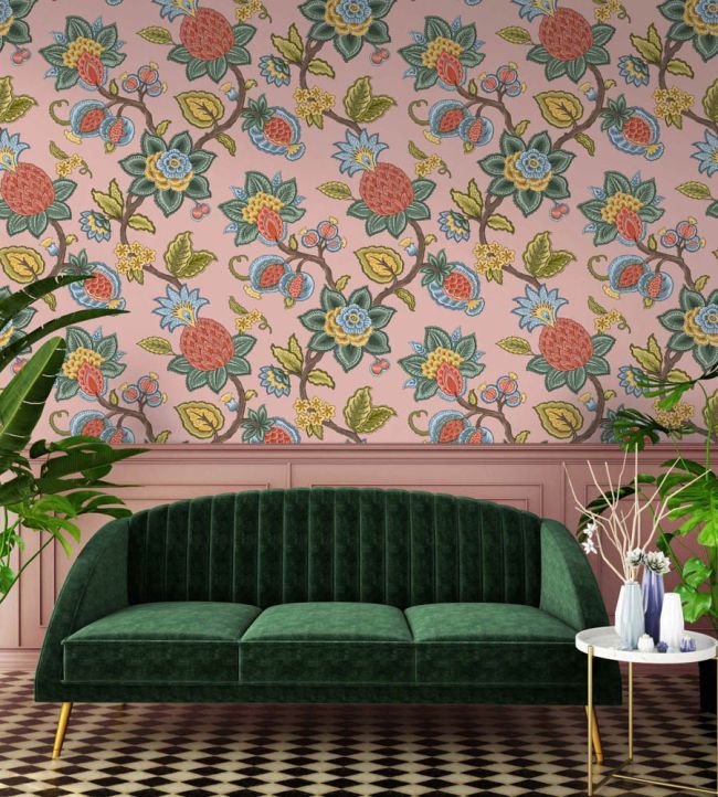 WM-367-01R - Doris Jacobean Wallpaper - Plaster Pink - Woodchip & Magnolia
