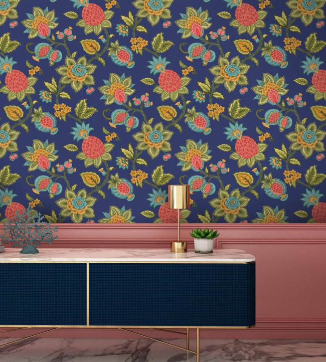 WM-367-03R - Doris Jacobean Wallpaper - Ink Blue - Woodchip & Magnolia
