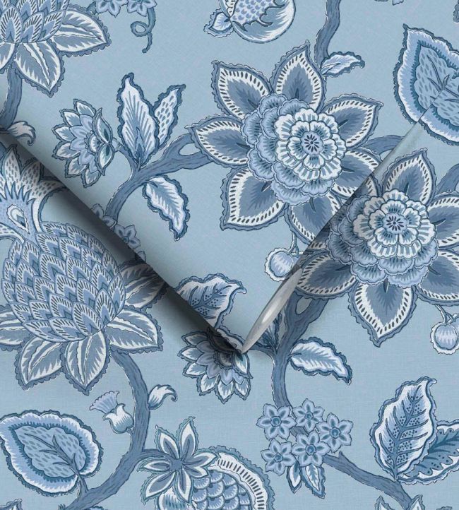 WM-367-07R - Doris Jacobean Wallpaper - Blue On Blue - Woodchip & Magnolia
