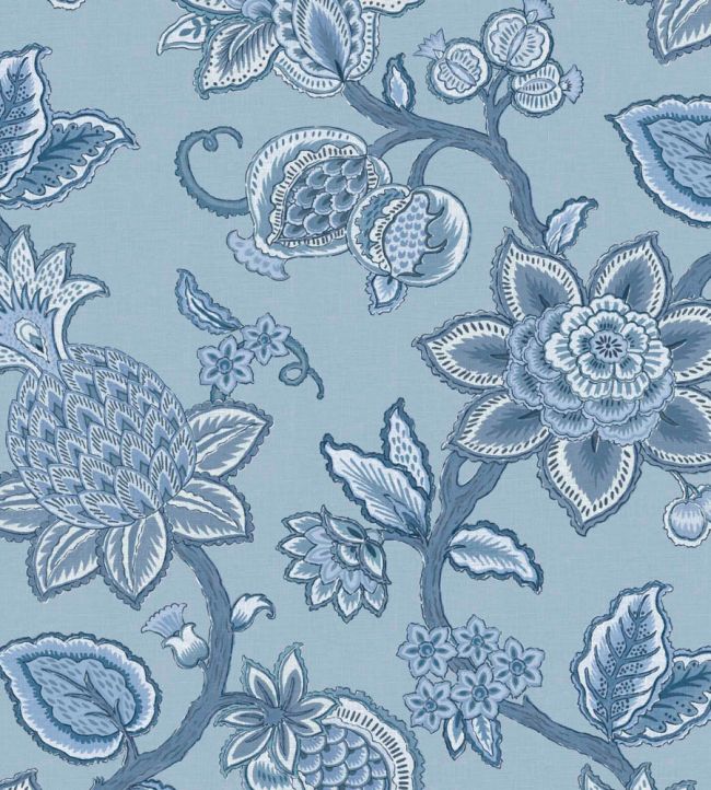 WM-367-07R - Doris Jacobean Wallpaper - Blue On Blue - Woodchip & Magnolia
