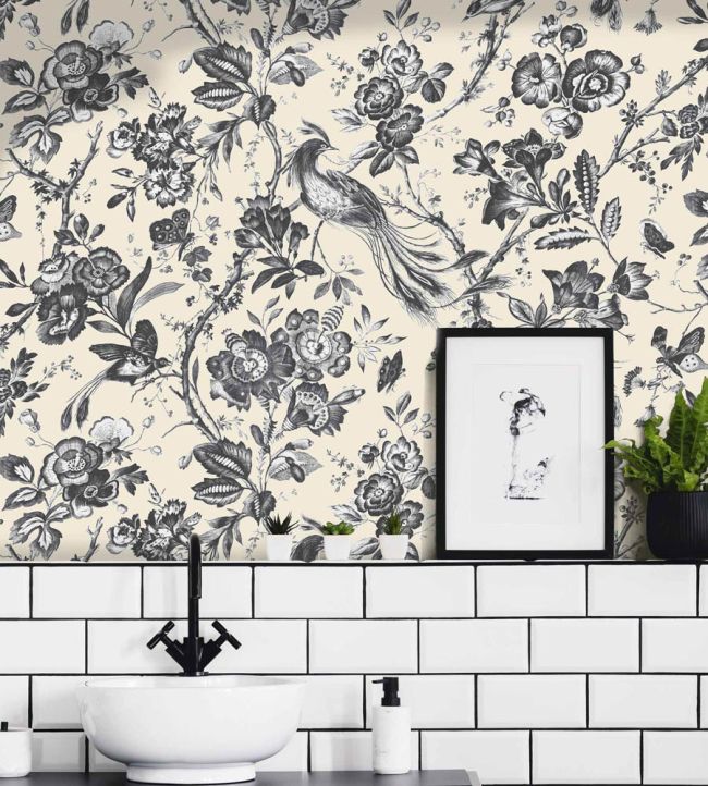 WM-368-01-3P - Plumage Wallpaper -  Mural - Charcoal Cream - Woodchip & Magnolia
