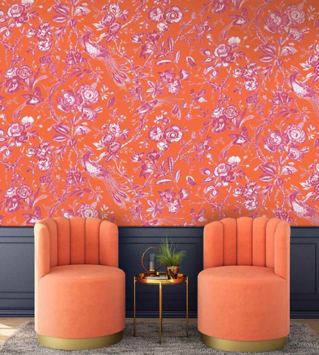 WM-368-06-3P - Plumage Wallpaper -  Mural - Orange Fuchsia - Woodchip & Magnolia
