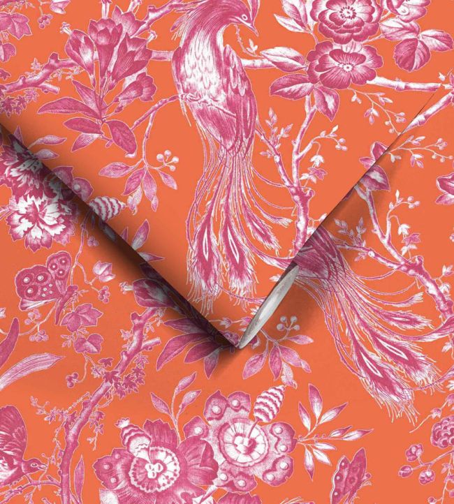 WM-368-06-3P - Plumage Wallpaper -  Mural - Orange Fuchsia - Woodchip & Magnolia
