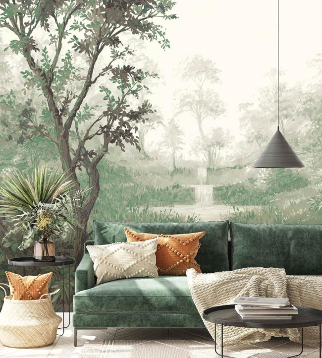 WM-371-04RM - Nidra Wallpaper -  Mural - Moss - Woodchip & Magnolia
