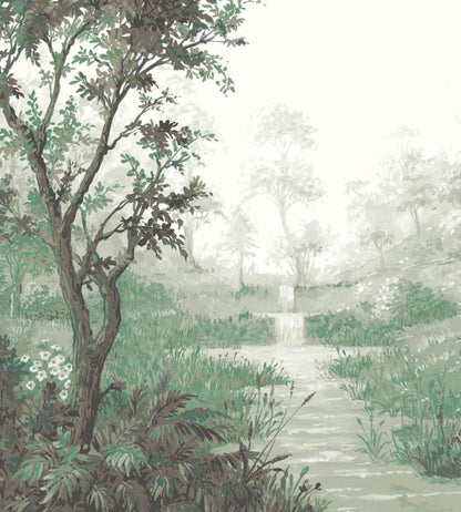 WM-371-04RM - Nidra Wallpaper -  Mural - Moss - Woodchip & Magnolia
