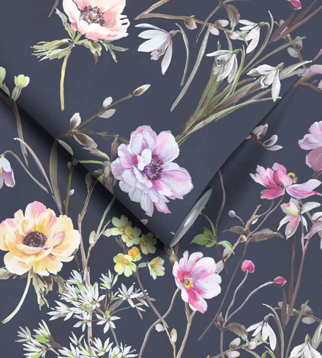 WM-383-01R - Maytime Wallpaper - Navy - Woodchip & Magnolia
