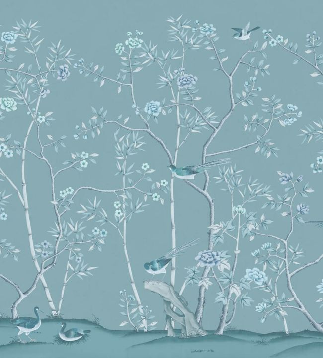 WM-398-05RM - The Garden of Dreams Wallpaper -  Mural - Teal - Woodchip & Magnolia

