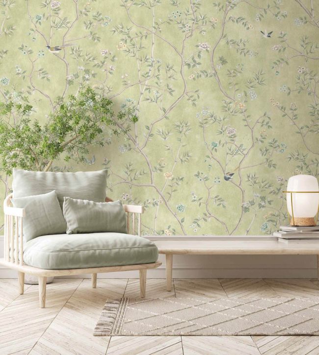 WM-454-07R - Chinoiserie Onism Wallpaper -  Mural - Olive Green  - Woodchip & Magnolia
