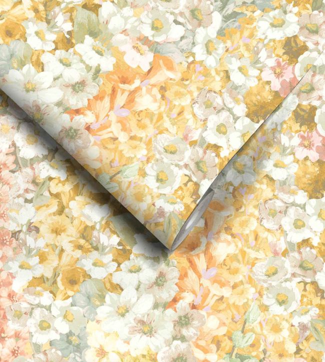 WM-464-04 - Alcea Wallpaper - Golden Hour - Woodchip & Magnolia