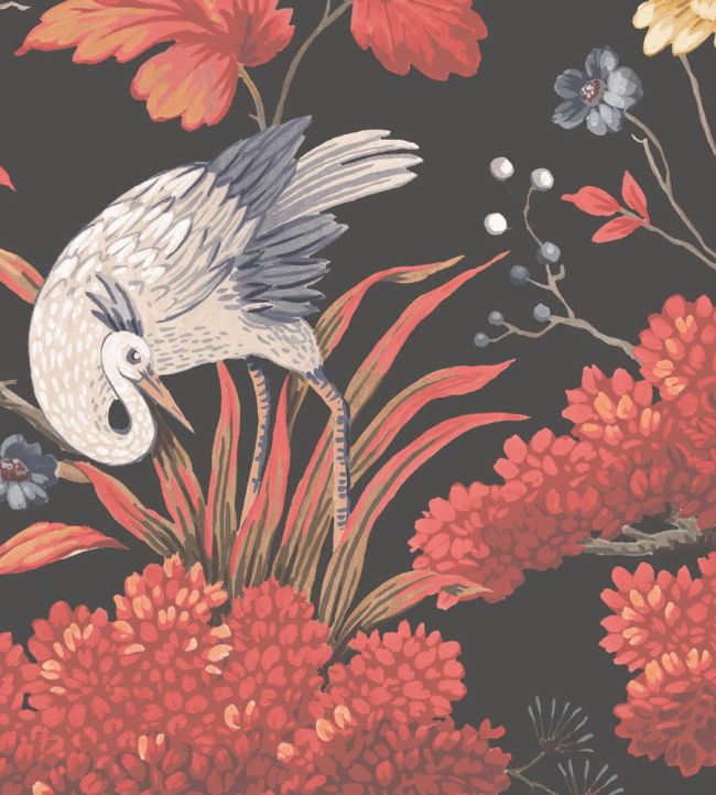 WMF-018-02VD - Crane Bird Fabric - Japanese Red - Woodchip & Magnolia
