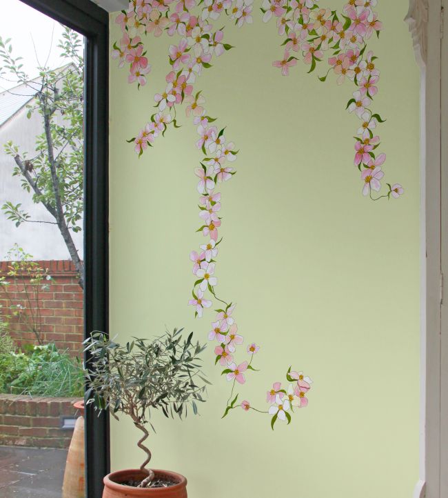 Clematis Room Wallpaper Mural - Pink